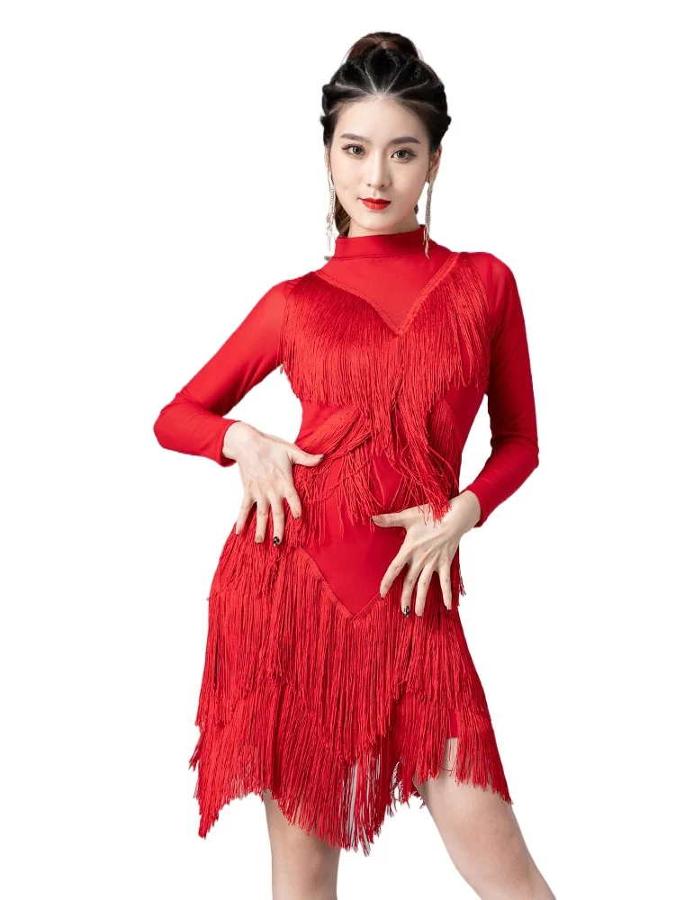 

Women Professional New Lady Latin Dance Dress Tassel Costumes Ballroom Dancing Suit Rumba Cha Fringe Tassel Dress Tassel Skirt