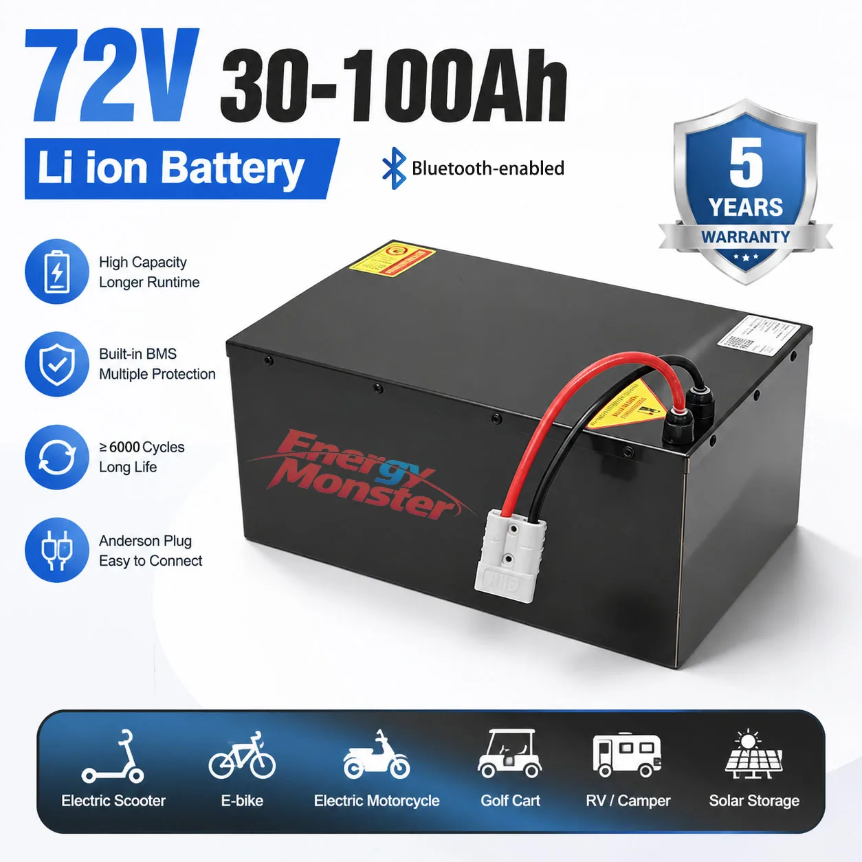 72V 100Ah 80Ah 70ah 60Ah 50Ah 40Ah 30Ah Lithium ion battery for Vehicle Golf Cart two three wheelers 3KW 5KW 8KW motor