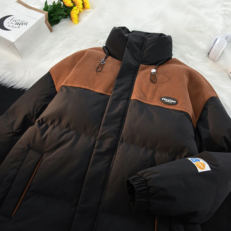 Streetwear Trend Plus Size Parkas Contrast Retro Warm Thicken Coat Outdoor Basic Bubble Jacket Fashion Casual Puffer Jacket