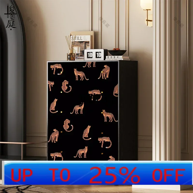 

LTT retro leopard solid wood chest living room entrance decorative cabinet storage