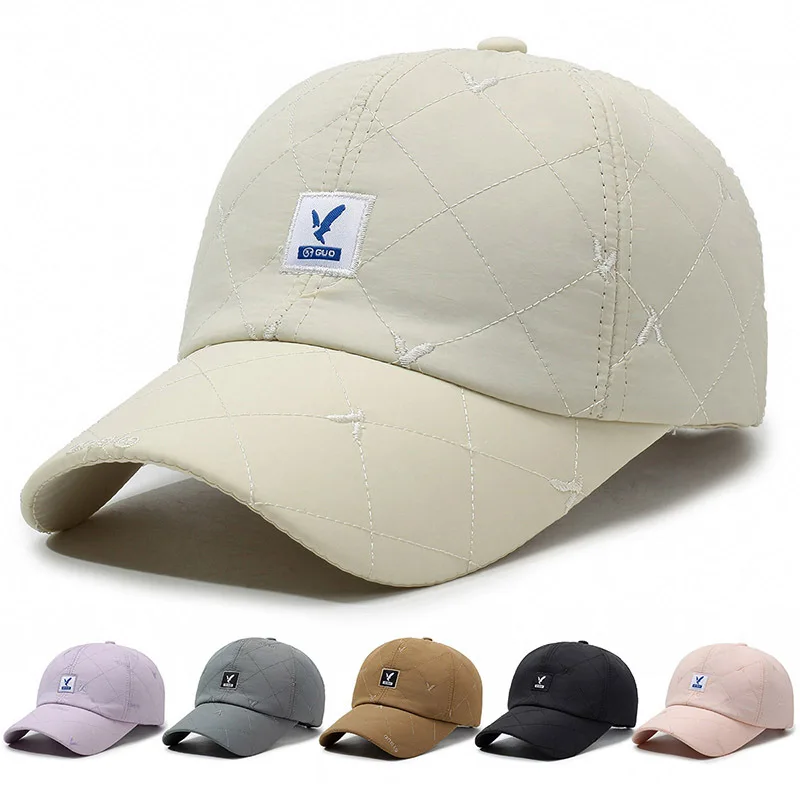 Down Cotton Pressed Grid Baseball Caps Women Korean Niche Simple Embroidered Duckbill Caps New Winter Warm Couple Hats