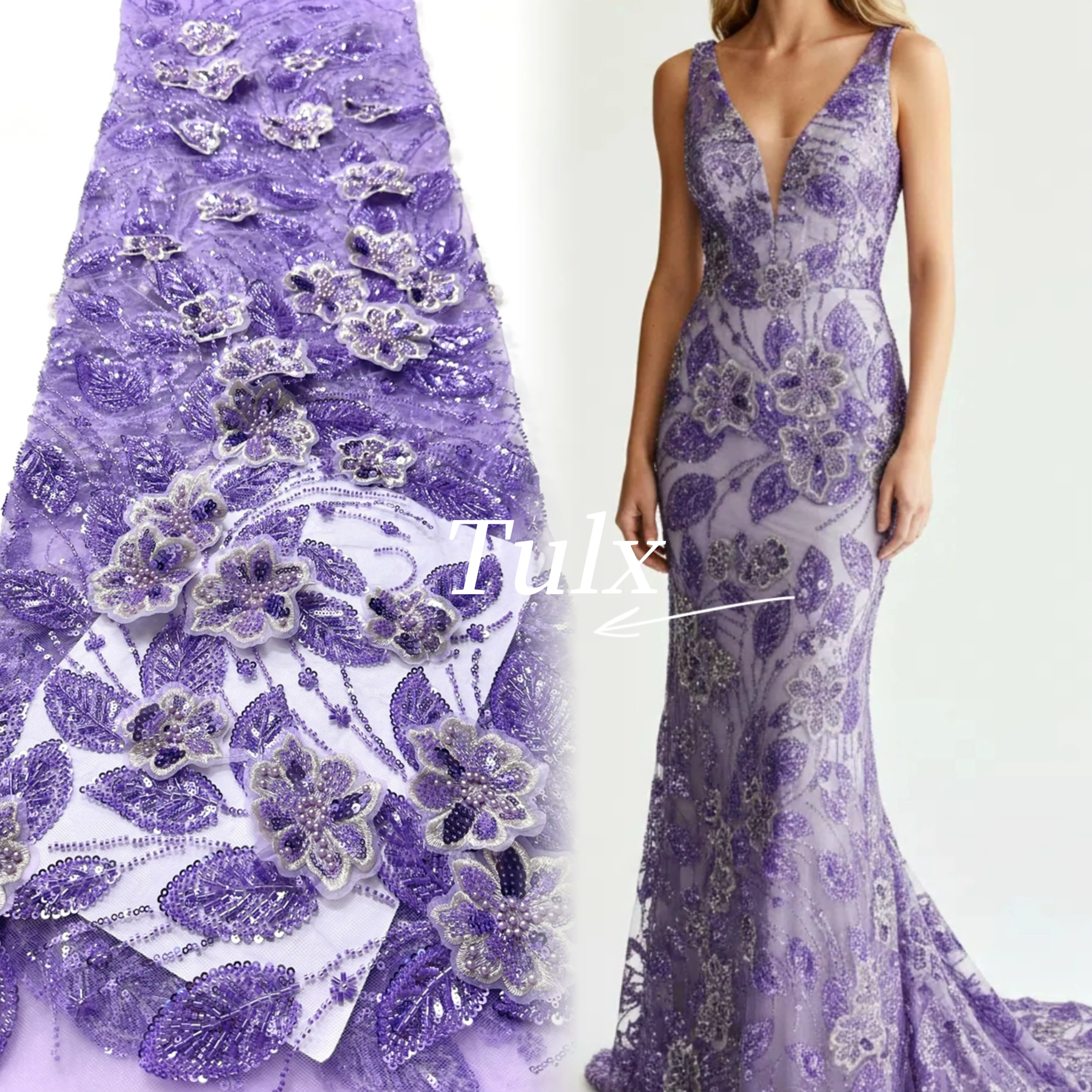 

Purple 5 Yards Nigerian Lace Fabric High Quality Luxury Tulle African French Beaded Lace Fabric Wedding Dress for Women Sewing