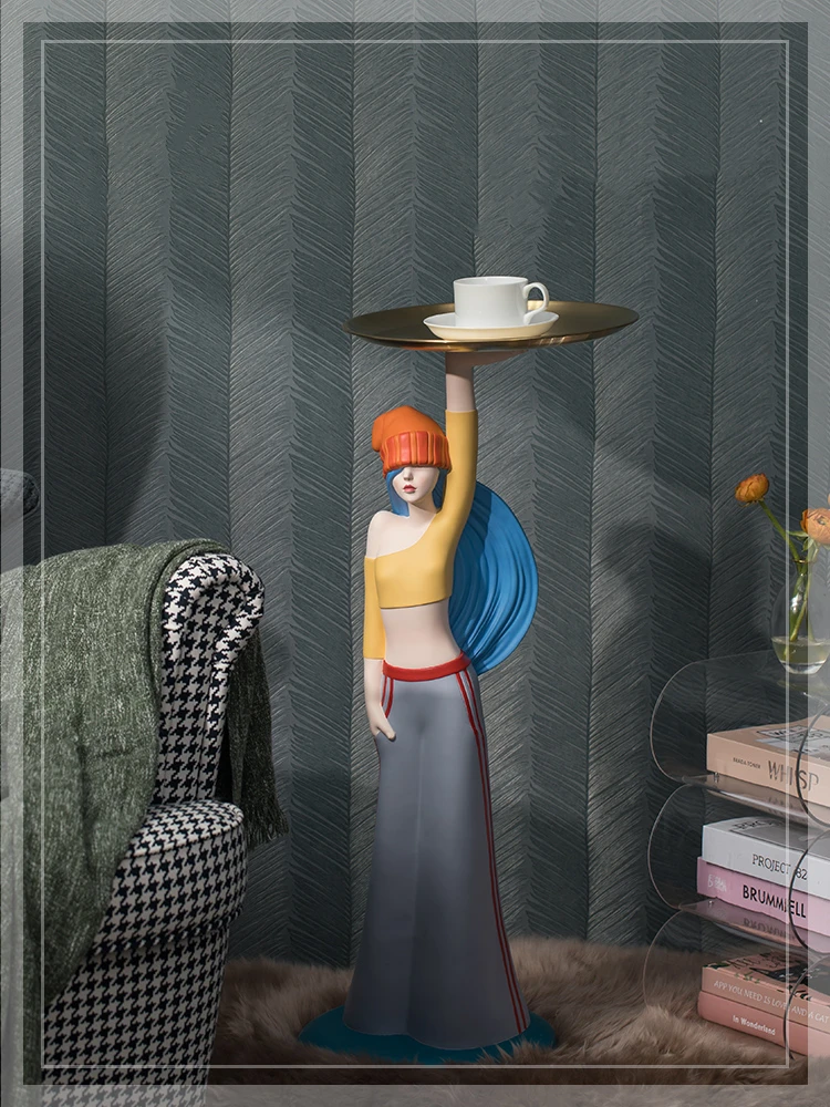 

Home Decor Figurines Girl Sculpture Tray Storage Decoration Living Room Decorative Resin Statue Large Floor Crafts Gift Ornament