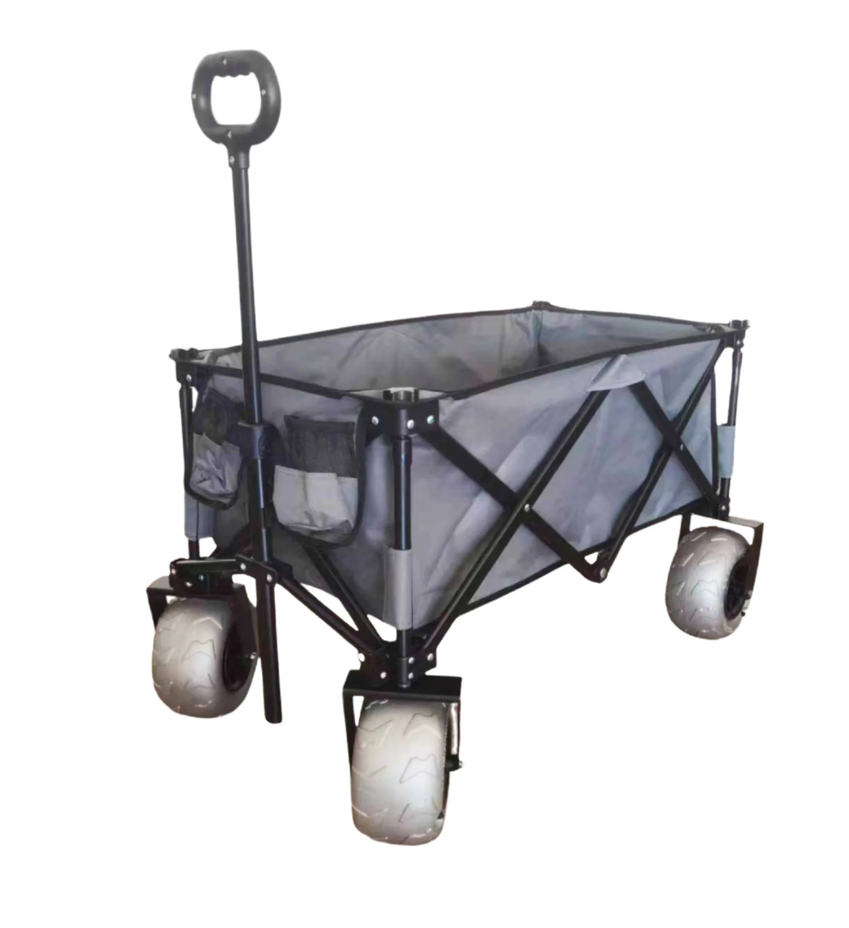 60x90cm Steel Table Outdoor Picnic Beach Camping Trolley Cart 100kg Four-Wheel Foldable Portable Transport for Garden Walkway