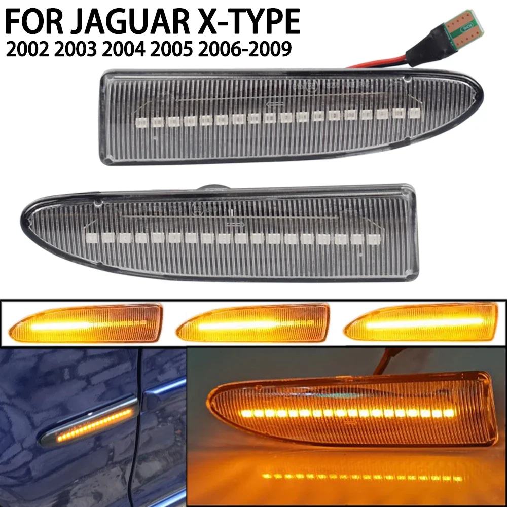 2Pcs Flowing Car Side Marker Light For Jaguar X-Type 2002-2009 Blinker Amber Smoke LED Dynamic Turn Signal Lamp