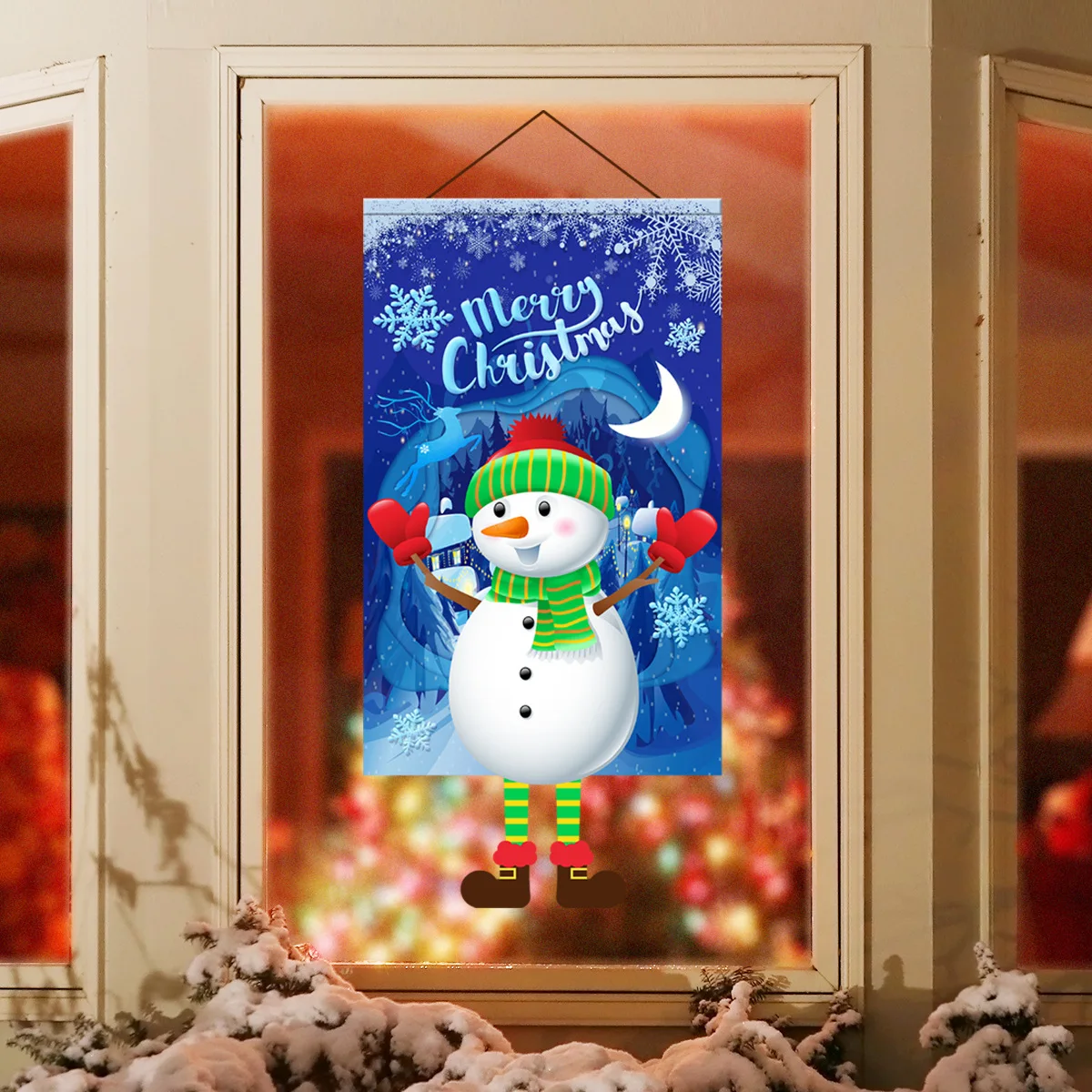 

2024 Merry Christmas Window Stickers Porch Hanging Decal Snowman Santa Claus Kids Wall Stickers for New Year Home Decortion