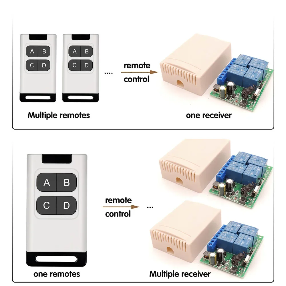 433Mhz RF bezprzewodowy przełącznik urządzenia domowego DC 12V odbiornik 4 kanałowy kontroler przekaźnika 10A i nadajnik do bramy mechanizm