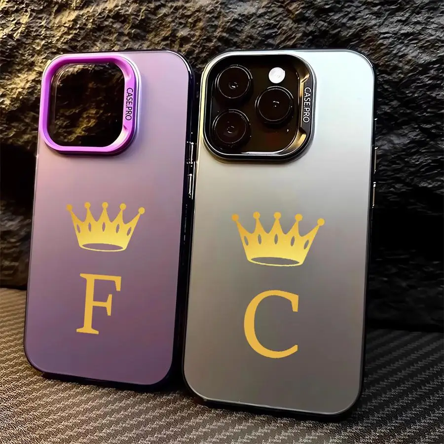 Crown 26 Letter Fashion A-F Phone Case for Apple iPhone 15 Plus X 12 Pro 11 Pro Max XR 13 XS Max 16 14 Pro 13 Pro 12 Soft Cover