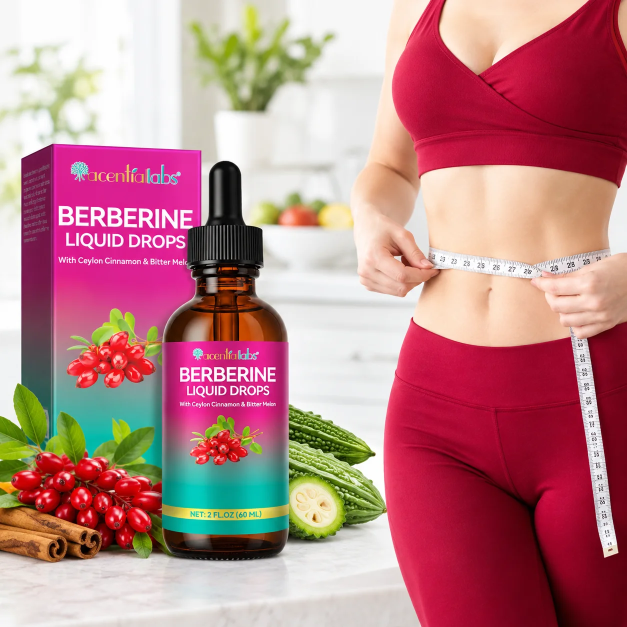 Berberine Drops Weight Management &Promote Glucose Metabolism &Digestive Health&Antioxidant Ceylon Cinnamon 60ml for Blood Sugar