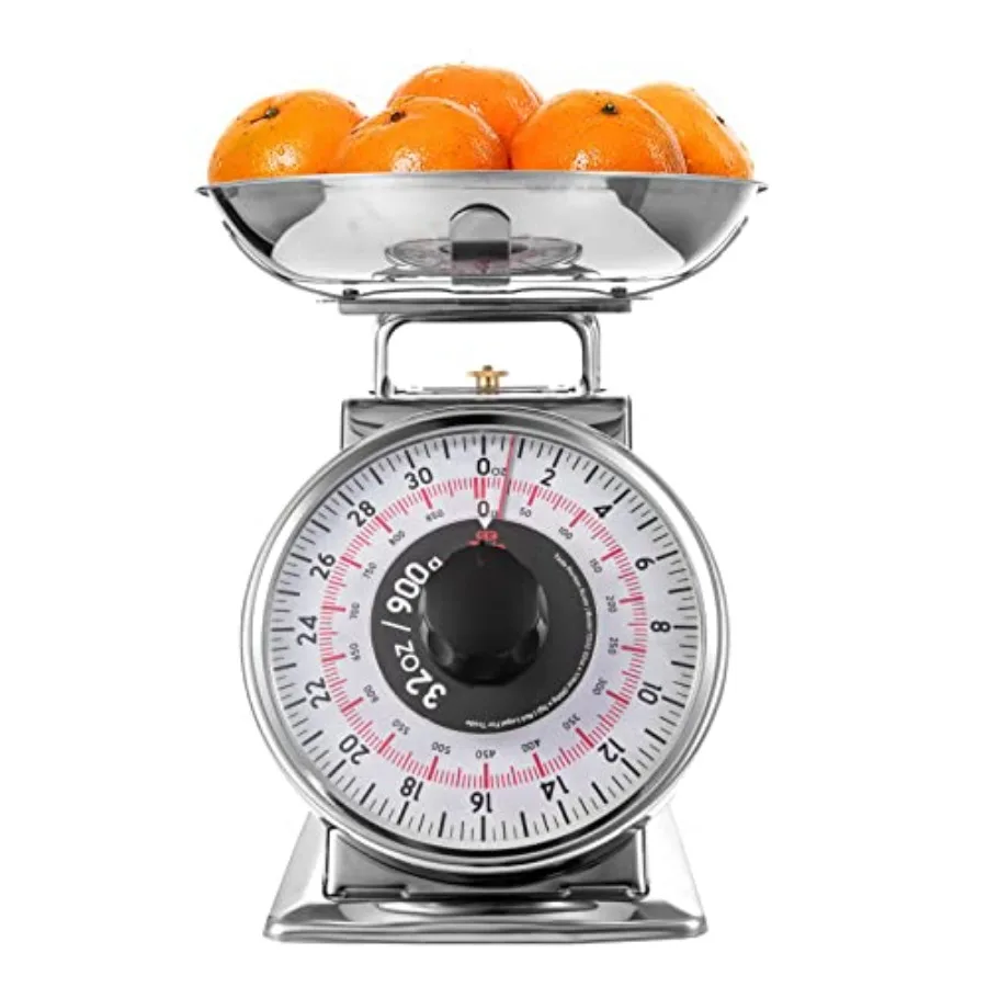

2 Pound Precise Portions Analog Food Scale 32 Ounces Stainless Steel Mechanical Kitchen Scale Removable Bowl Tare Function Retr