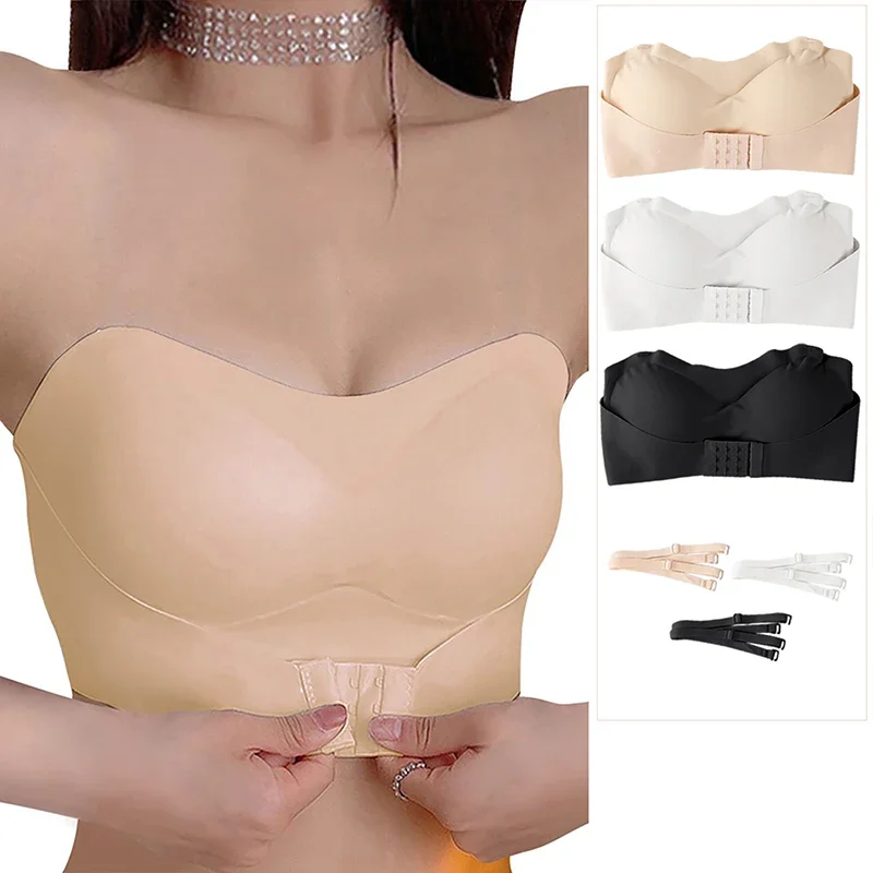 

Invisible Strapless Bra For Women Wireless Push Up Non Slip Wedding Brassiere Big Breasts Underwear Sexy Lingerie XXL Plus Size