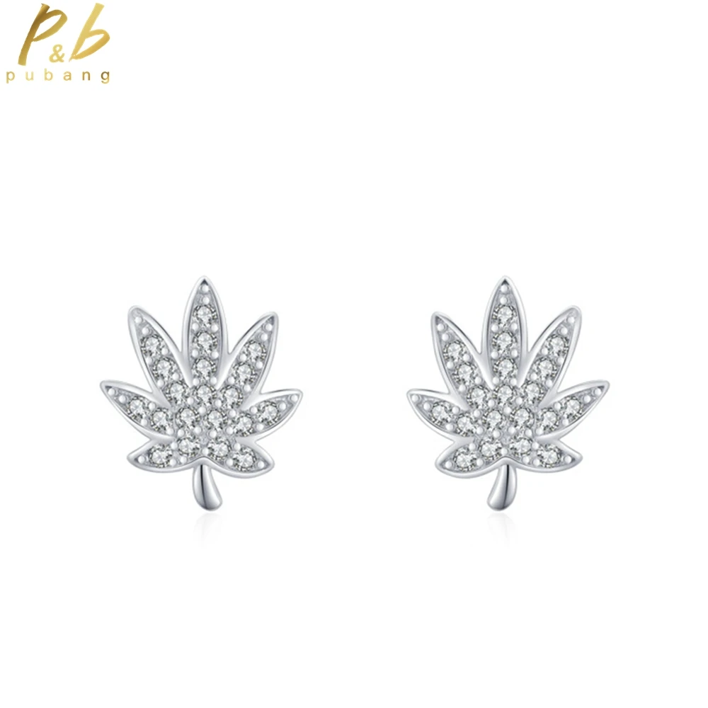 

PuBang Fine Jewelry 925 Sterling Silver High Carbon Diamond Classic Maple Stud Earrings for Women Anniversary Gift Drop Shipping