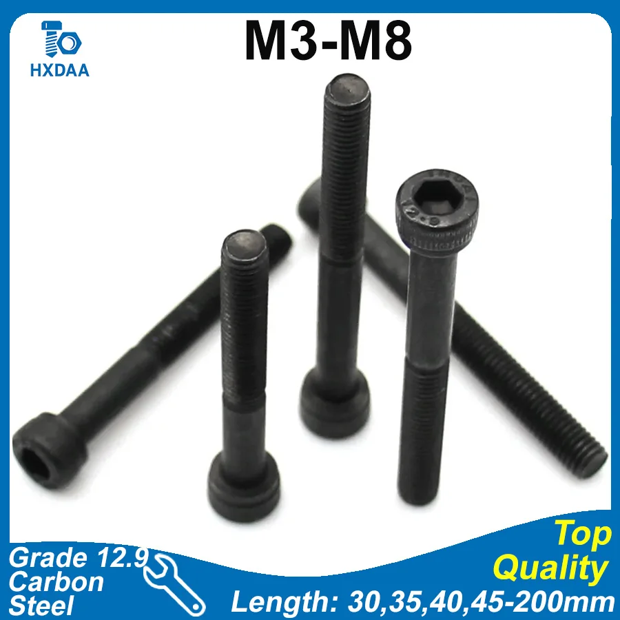 1-10pcs Grade 12.9 Carbon Steel Hex Socket Cap Screws Cylindrical Head Partial Thread Knurled Cylinder M3 M4 M5 M6 M8