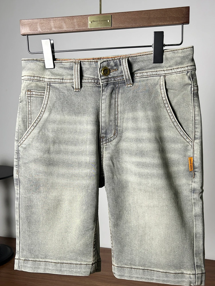 

Summer New Retro Waed Slim Fit Straight Leg Cotton Stretch Men's Denim orts Faionable Urban Wear Five-Quarter Length