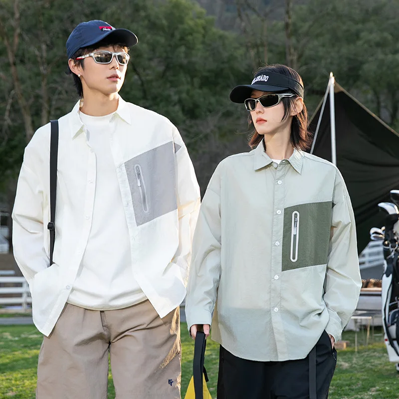 

Men's Summer Casual Loose Outdoor Lightweight Thin Quick Dry Long Sleeve Sunscreen Cargo Shirt Women Oversize Blouses Shirts