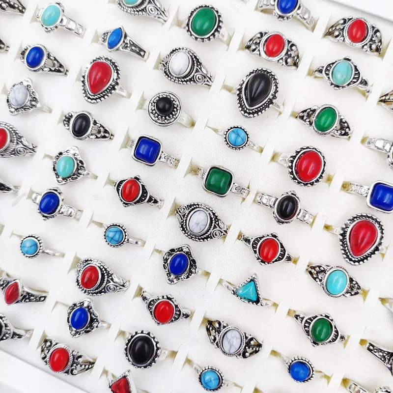 

50/100pcs/Lot Vintage Bohemia Pine Stone Rings for Women Mixed Wholesale Silvery Golden Finger Joint Ring Charm Jewelry Gift