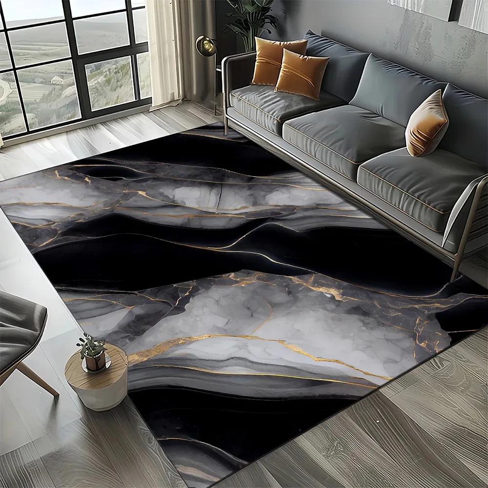 Modern Style Gold Striped Marble Texture Living Room Bedroom Anti Slip Carpet Bedroom Home Sofa Decoration  Coffee Tables Mat