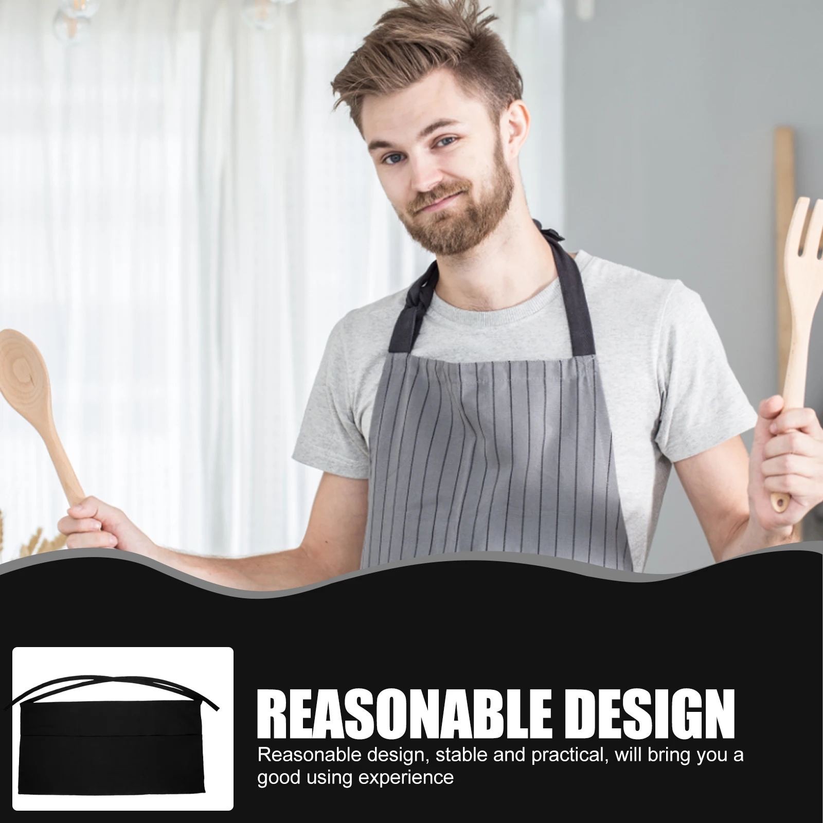 

Premium Waist Tie Reusable Cooking Baking Apron With Packet For Waitress Restaurant Hotel Grilling Dinner Server Apron