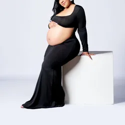 Vestidos de maternidad para sesión de fotos, maxivestido Sexy con abertura frontal y espalda descubierta, ropa para fotografía de fiesta de boda y embarazada