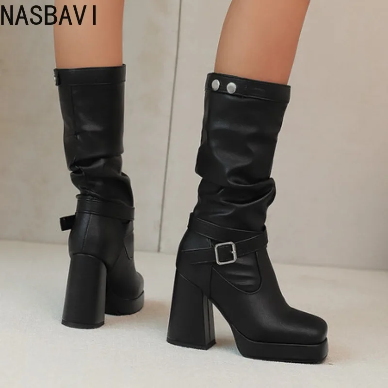 

Autumn and winter new style fashion high heels boots square head leisure buckle Knee high women's boots high 9.5cm size 34-48