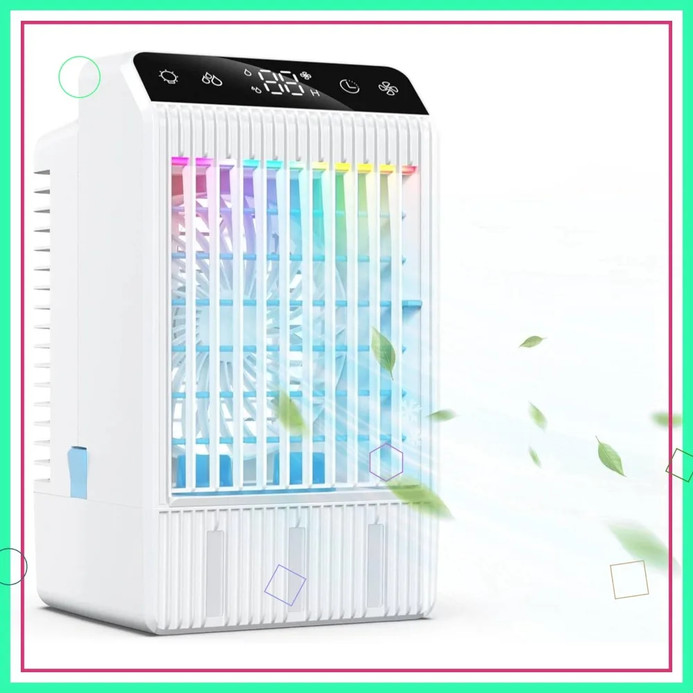 

Evaporative Mini Air Conditioner, Portable Cooling Fan with 1000ML Tank, Timer, for Room Office Car (White)