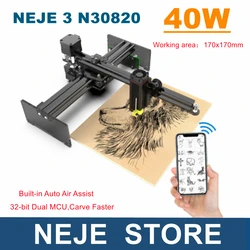 NEJE 3 N30usk-Graveur Laser CNC Lightburn, Machine de Découpe et Gravure sur Bois Portable, Découpeur, Andrea Control, Bluetooth, 40W