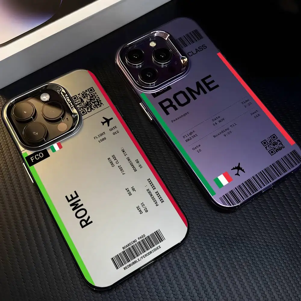 Flugzeug Reise Ticket Italien Telefon Fall Für iPhone 16 15 14 13 12 11 Plus Pro Max mehrfarbige Aurora laser stoßfest Funda Abdeckung