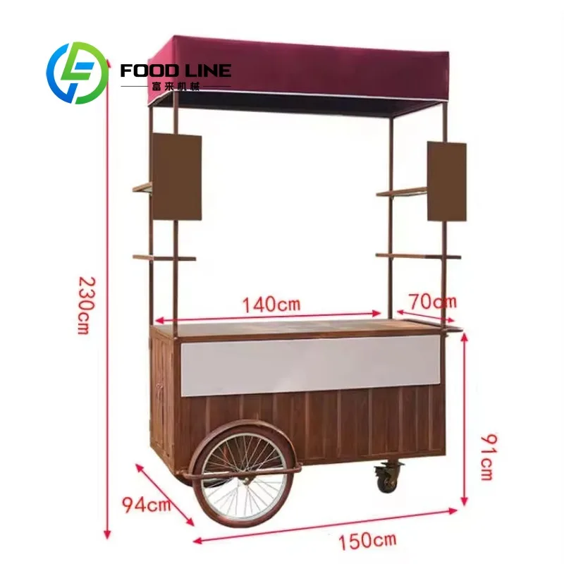 Customized New Design Hand Push Tricycle Cart Mobile Outdoor Coffee Vending Bicycle Cart For Street Business Catering Service