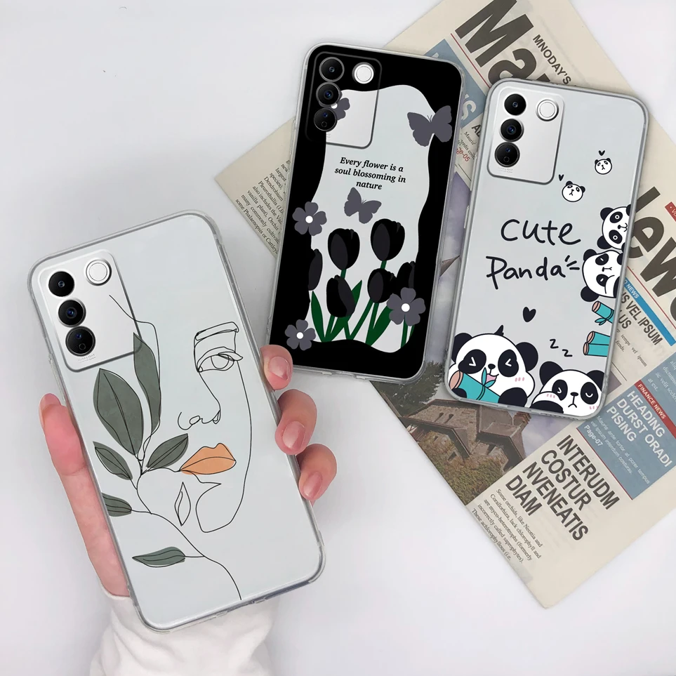 For VIVO V27E V27 Pro Coque Beautiful Flower Case Soft Silicone TPU Transparent Phone Cover For VivoV27E V27Pro Shockproof Funda