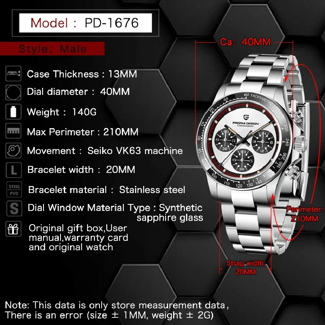 

PAGANI DESIGN New Classic Men's Quartz Watches Ceramic Bezel Stainless Steel Waterproof Clock Luxury Sapphire Glass Chronograph