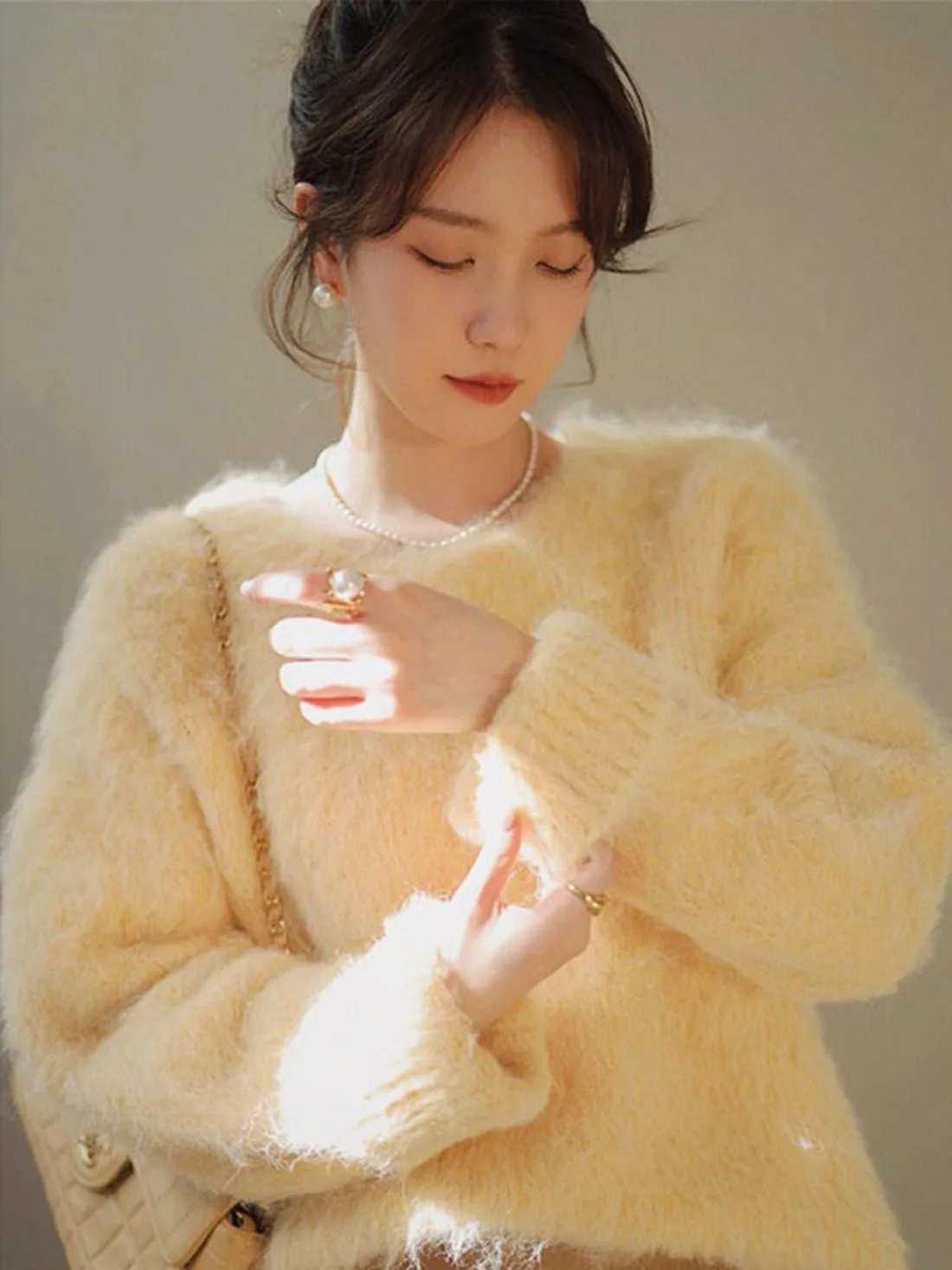 Fdfklak Mink Velvet Milk Yellow Top Wind Velvet Sweater Loose Round Neck Jumper Korea Fashion Pullover Soft Knitwear XXL