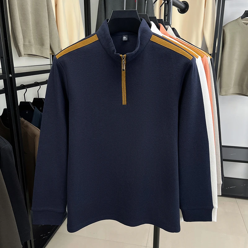 Luxury half zipper stand collar long sleeve T-shirt men's fashion autumn new comfort high-quality youth casual sports style top