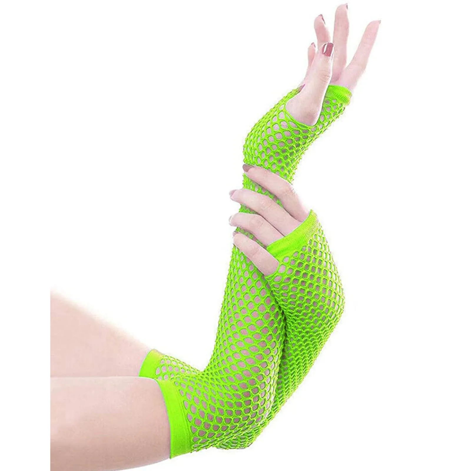 Sexy Women Gloves Hollow Out Holes Fashion Punk Goth Ladies Disco Dance Costume Fingerless Mesh Long Fingerless Gloves Mittens