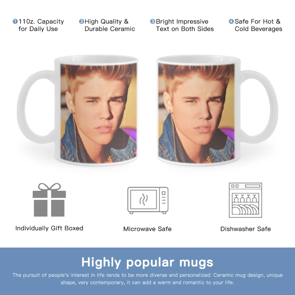 Custom-Justin-Bieber-Free shipping Ceramic Cup Coffee Oatmeal Breakfast Cup Creative Personality Mug