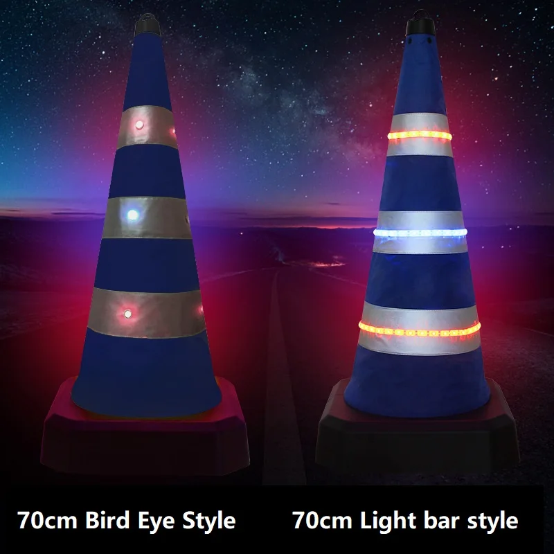 70cm Solar Style LED Light-emitting Telescopic Roadblock Portable Folding Road Safety Reflective Cone Traffic Warning Light