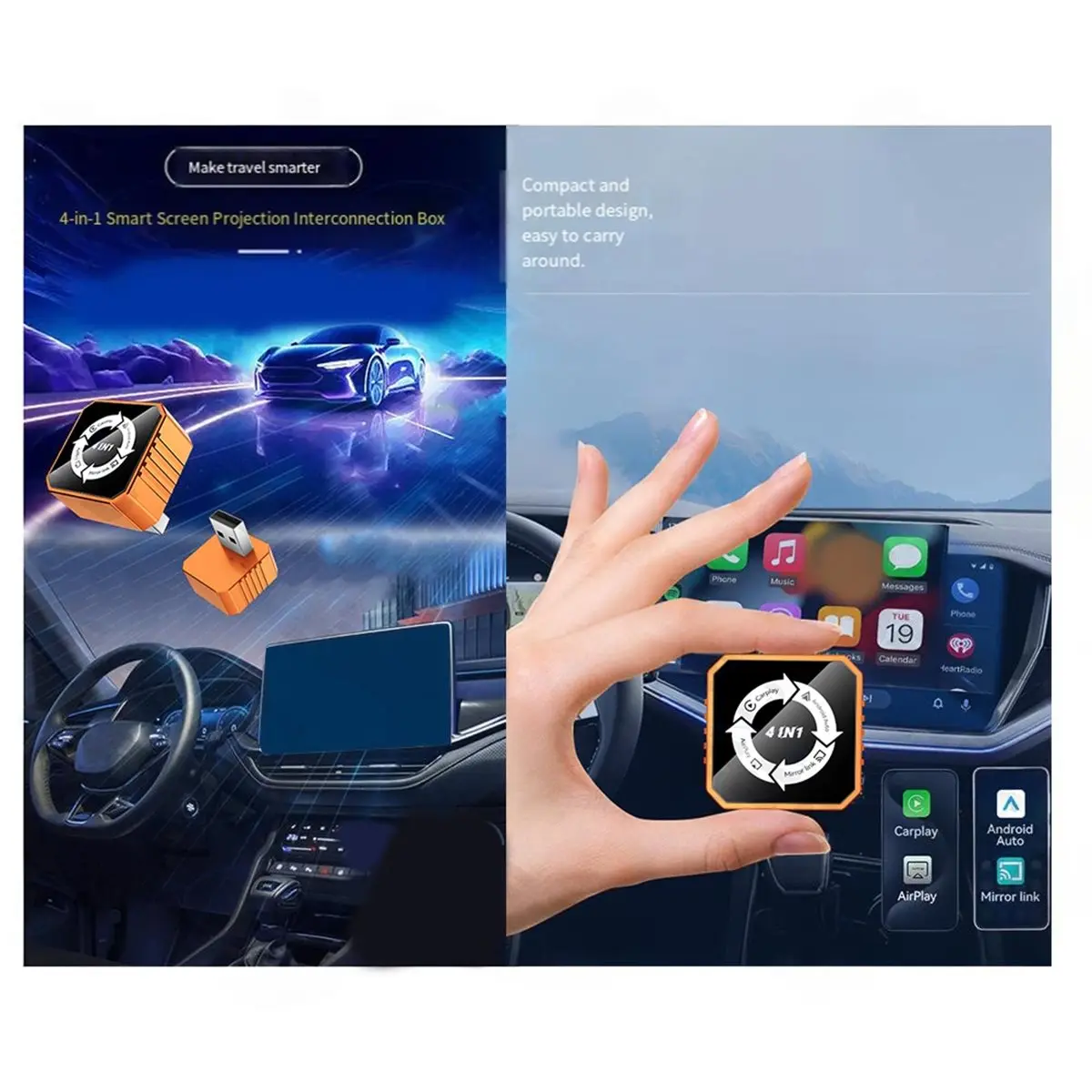 ~CLEARANCE A 4 In1 Wireless Carplay Adapter AI Box AI Smart Box Mirror Link/Airplay /Android Auto/Carplay Wired Carplay to Wirel