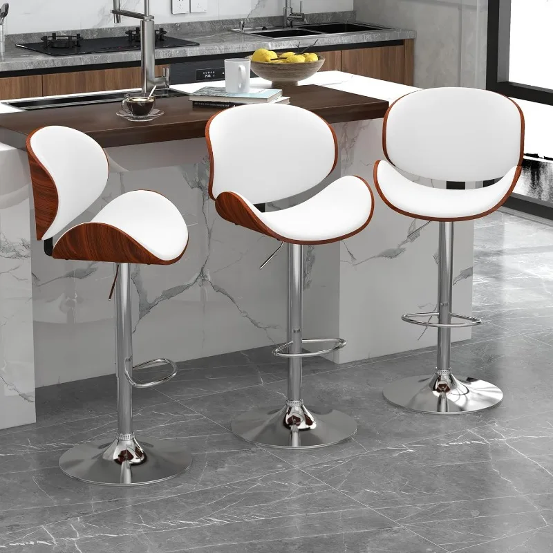 Adjustable Bar Stools Set of 4, Counter Height Swivel Barstools with Bentwood Seat and Back, Modern Upholstered Bar Chairs