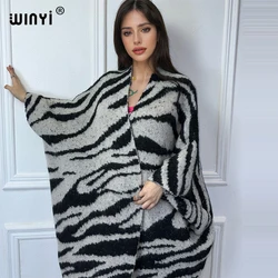WINYI Winter Zebra print cardigan Thick Warm Female over coat long down jacket african women traditional outfit winter kimono