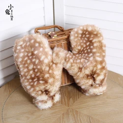 Women Furry Warm Sleeves Gloves Autumn Winter Lady Faux Fur Elastic Knitted Hemp Mittens Clothing Accessories
