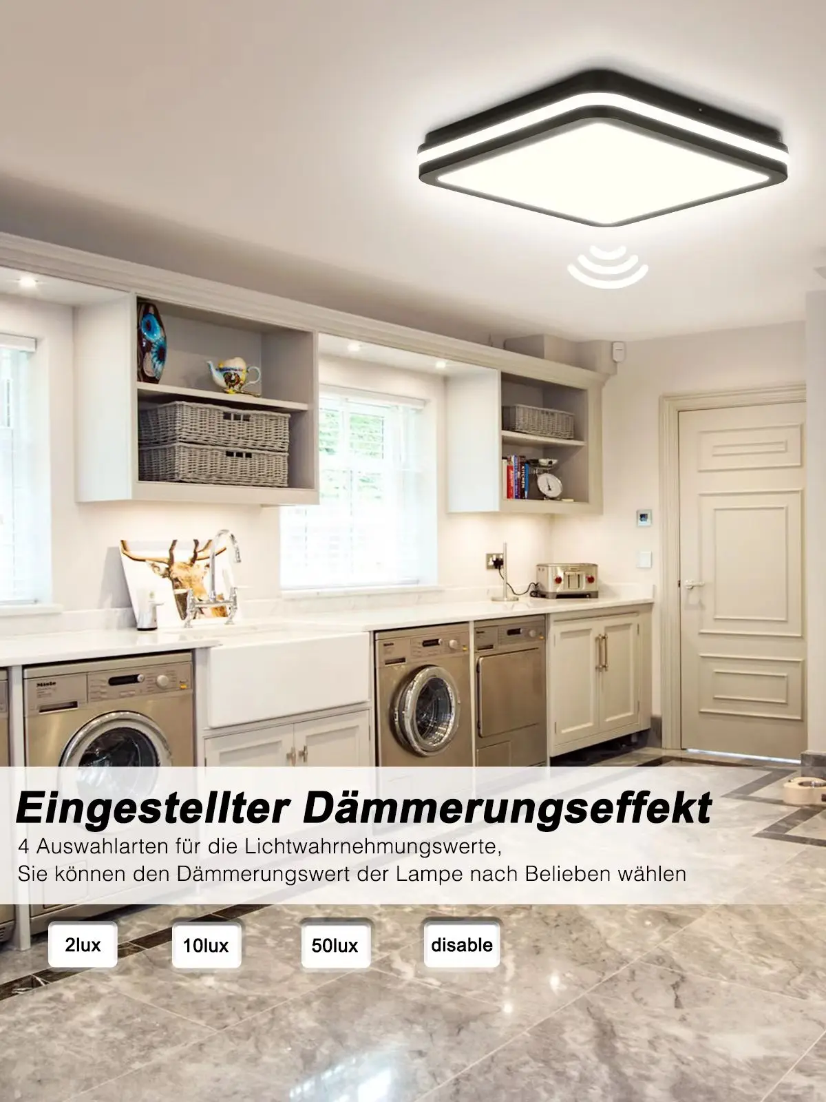 Quadratische LED Smart Deckenleuchte 5.8G Radar-Bewegungssensor IP54 18W 1800LM 4000K für Balkon Wohnzimmer Flur Badezimmer Schlafzimmer