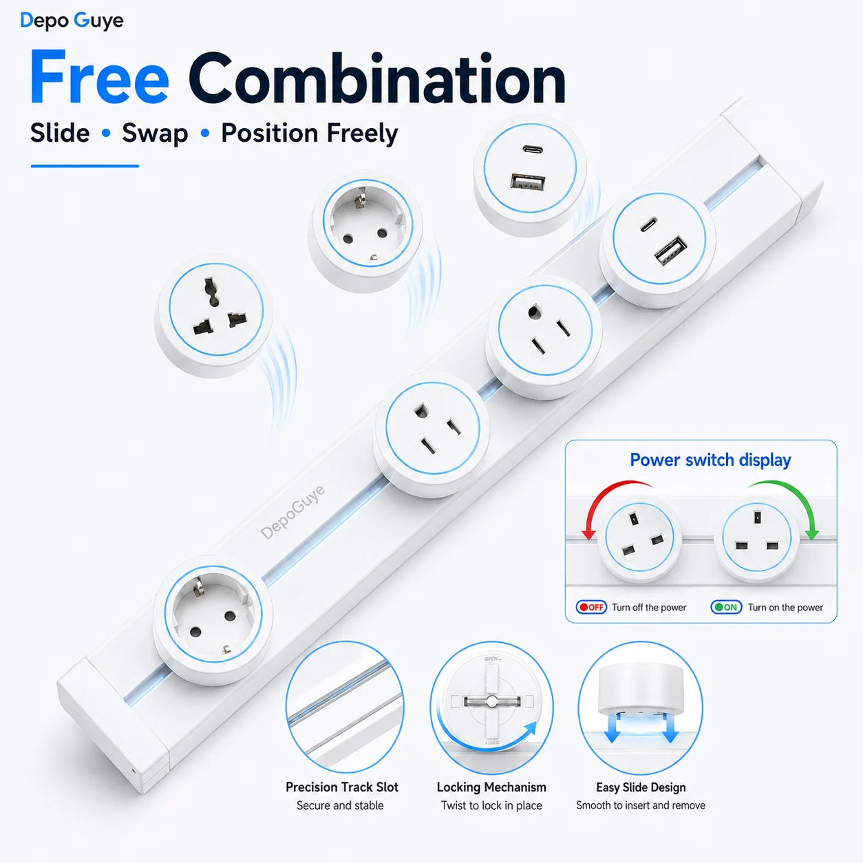 Steckdose für Steckdose, EU/FR/Italien/Israeli, USB Typ C, rund, abnehmbarer Adapter, für Zuhause, Küche, Wandmontage, universelle Steckdose