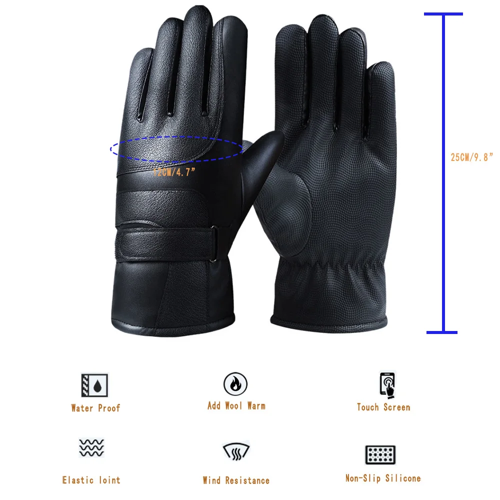 1 Pair Winter PU Leather Gloves for Men, Warm Touchscreen Texting, Driving Motorcycle Gloves,Outdoor Sport and Work Gloves