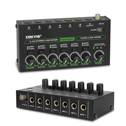 6Channel Ultra Low Noise Stereo Line Mixer Mini Professional Sound Mixer with RGB Light DC5V Easy Operation Audios Mixer