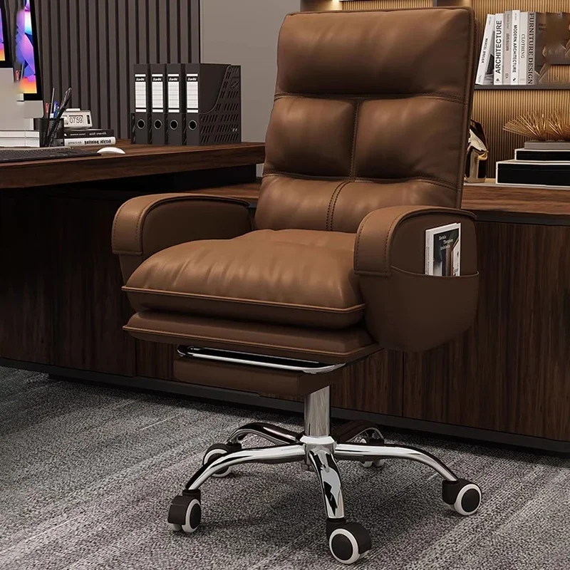 Modern Brown Office Chair Comfortable Footrest Swivel ﻿soft Gaming Chair Stylish High Back Silla Escritorio Home Furniture