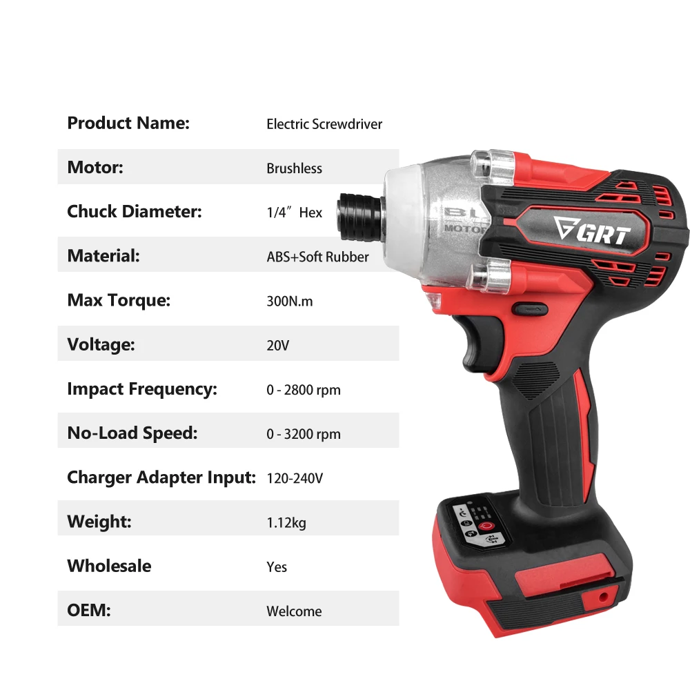 Rechargeable 300NM Brushless Auto Stop Mode Electric Drill with LED Light 20V Electric Screwdriver Power Tool (Without Battery)