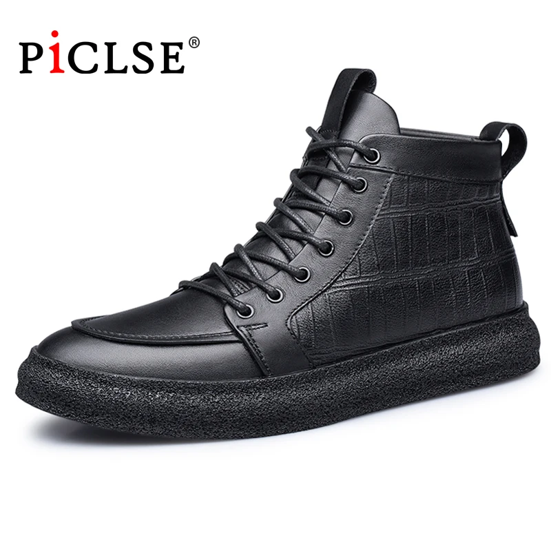 PICLSE Luxury Brand Genuin Leather Men Boots Comfortable Warm Ankle Winter Boots Business Men Botas Hombre Large Size Men Shoes