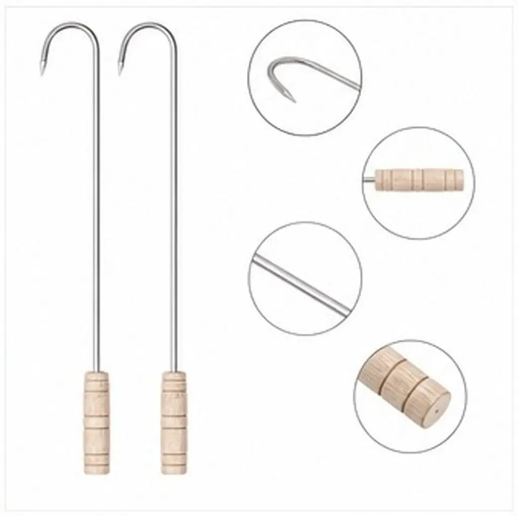 2pcs Stainless Steel Meat Hooks for Smoking, Drying, Curing & Roasting – Heavy Duty Pork & Ham Holders