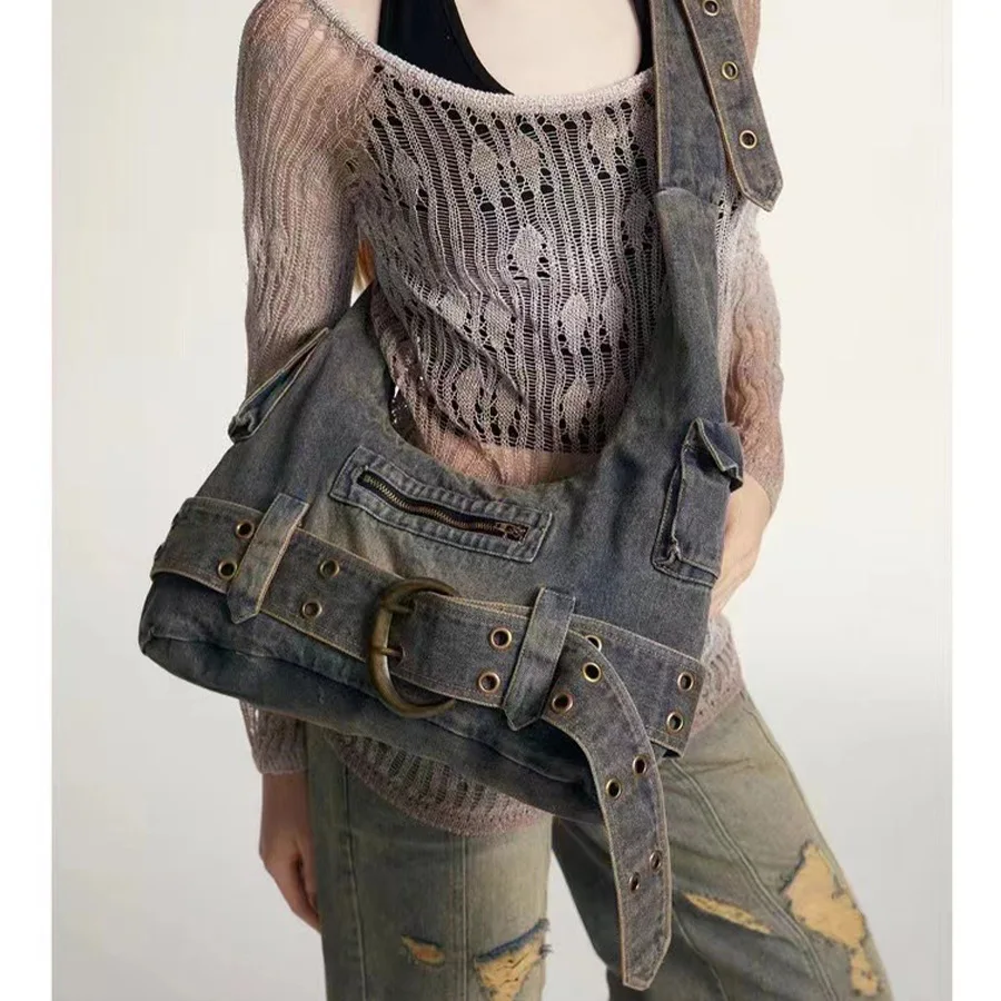 

Vintage Punk Denims Handbag with Adjustable Strap for Women Jeans Shoulder Designer Bag Purses And Handbags Crossbody Bags