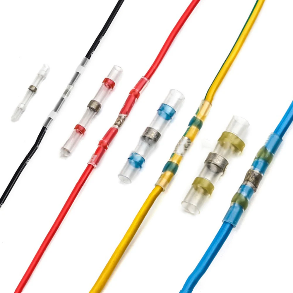 100Pcs Solder Seal Wire Connectors Heat Shrink Butt Terminals Insulated Kit For Marine Automotive Electrical Repair