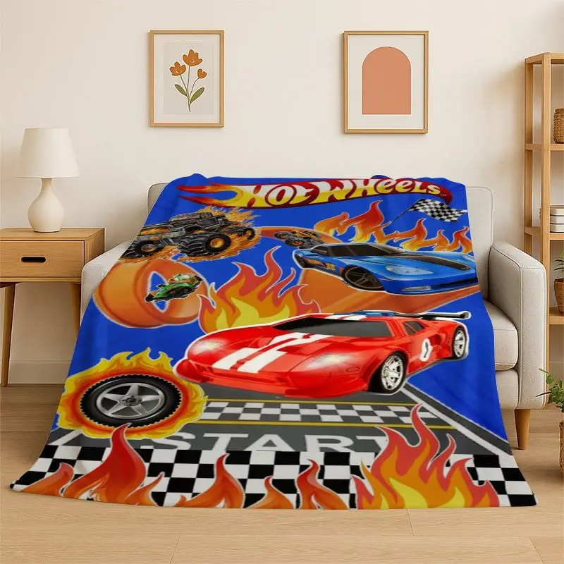 HD Cartoon H-Hot Wheels Racing Car Flannel Blanket Soft Warm Throw Blanket for Bedroom Living Room Bed Travel office Picnic Kid